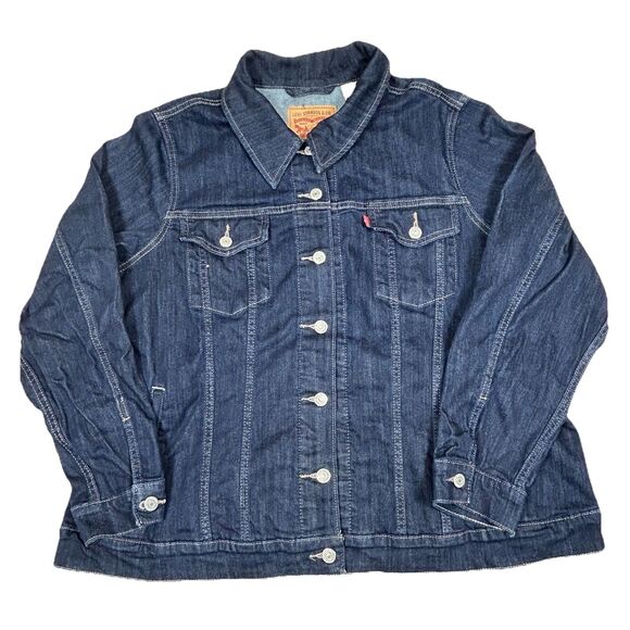Levi’s Women’s Blue Denim Jean Jacket 3X Button Up Trucker Western Stretch - Picture 1 of 13